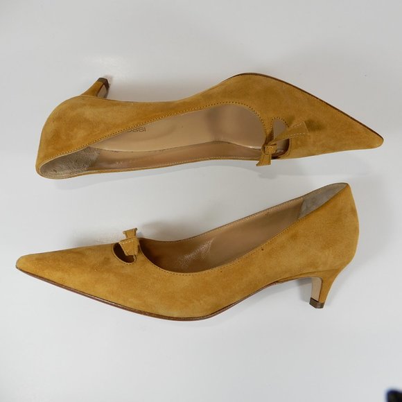 SERGIO ROSSI Pumps Size 35 5 Bow Pointed Toe Kitten Heel Caramel Suede NEW $695 - Picture 9 of 9